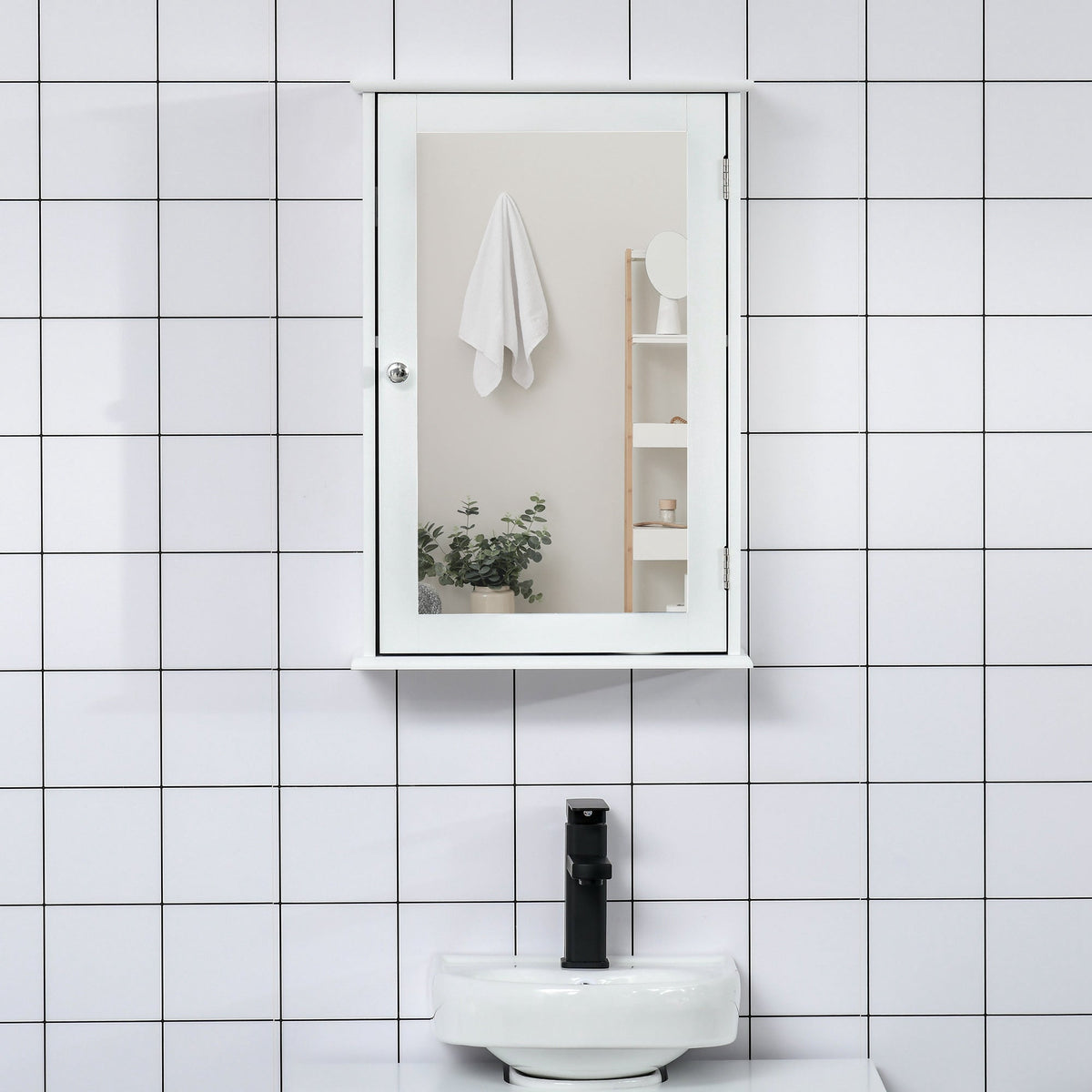 Bathroom Mirror Cabinet, Wall Mounted Medicine Cabinet with Door and Shelves, White