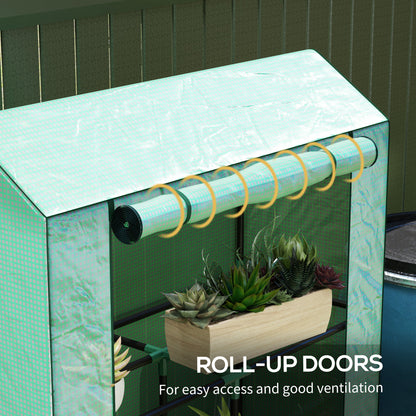 Mini Greenhouse with 3 Tier Shelves, 3 Roll-Up Doors for Indoor Outdoor, Green