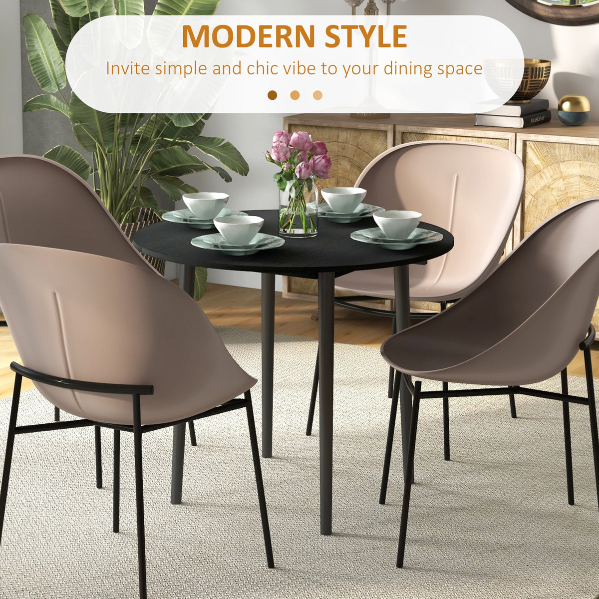 Merrill Round Drop-Leaf/Folding Dining Table for Small Spaces-Black