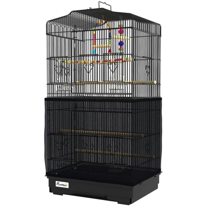 36" Bird Cage with Accessories, Handle, Mesh Cover, Tray, Black