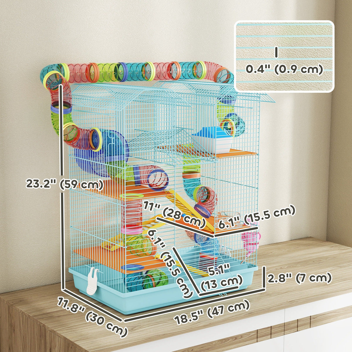 18.5" Hamster Cage, 5 Tiers Small Animal House with Tunnel Tube System, Exercise Wheel, Water Bottle, Blue
