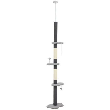 88.5"-100.5" Floor to Ceiling Cat Tree, Cat Tower with Scratching Posts, Cloud Shaped Platforms, Dangling Balls, Cream