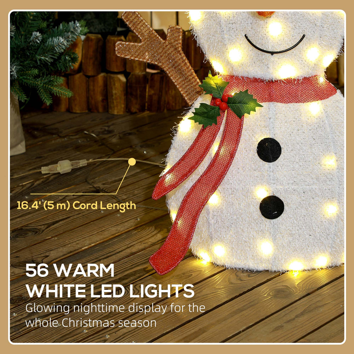 Light Up Snowman Yard Decoration, Lighted Snowman Christmas Decoration for Indoor and Outdoor, White