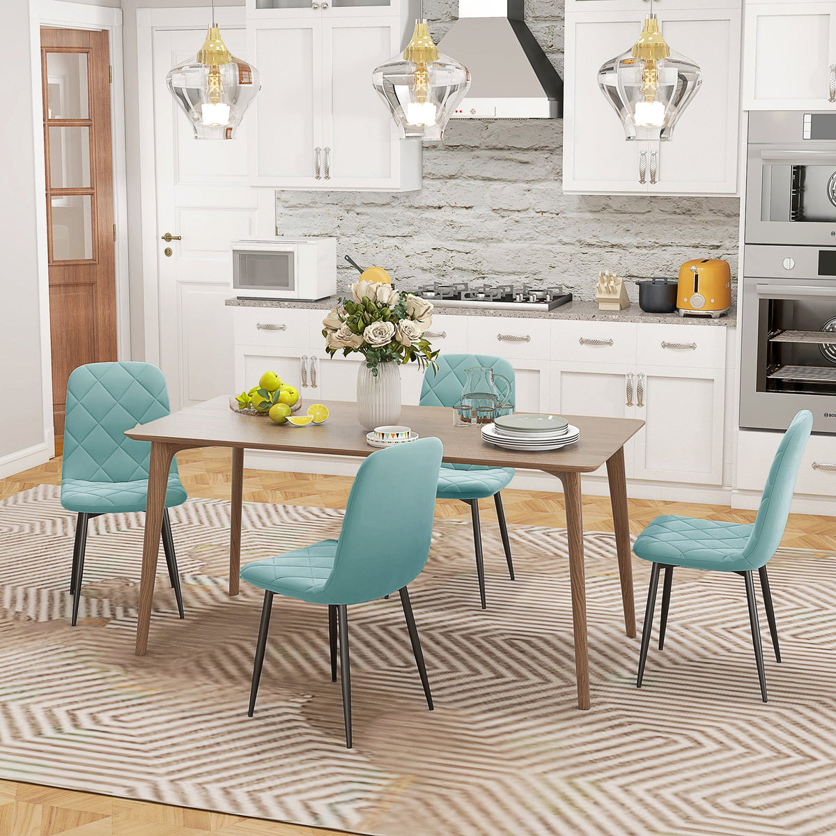 Dining Chairs Set of 4, Upholstered Dining Room Chairs with Steel Legs, Modern Kitchen Chair for Dining Room, Black