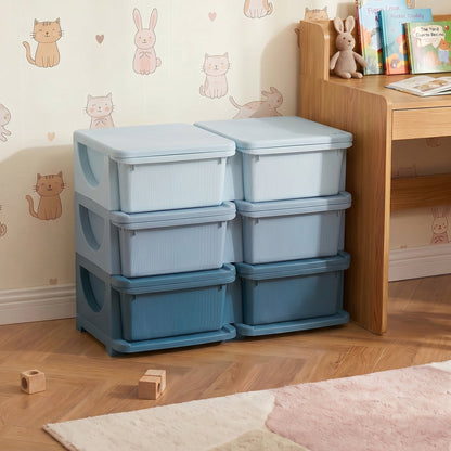 3 Tier Kids Toy Organizer and Storage Bins with 6 Plastic Drawers, Blue