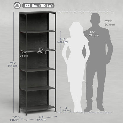 5-Tier Bookshelf, Freestanding Bookcase with LED Lights and Metal Frame for Living Room, Bedroom, Home Office, Black