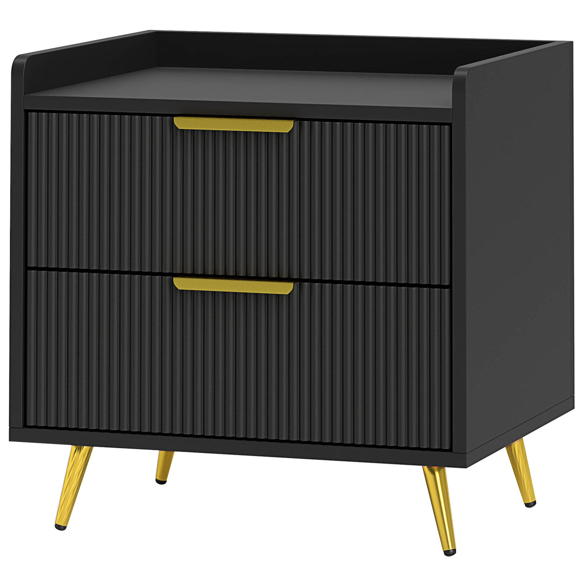 Bedside Table, Nightstand with 2 Drawers, Side End Table with Metal Legs for Bedroom, Black