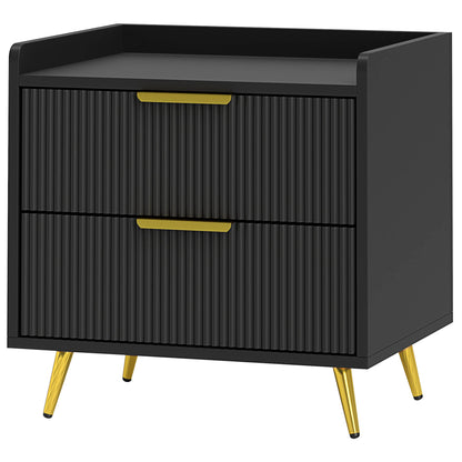 Bedside Table, Nightstand with 2 Drawers, Side End Table with Metal Legs for Bedroom, Black