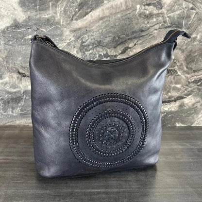 MET Floral Stitch Leather Tote with Adjustable Strap