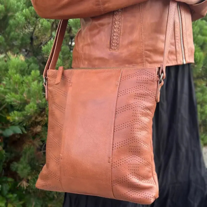 MET Three Chamber Leather Handbag Crossbody Bag