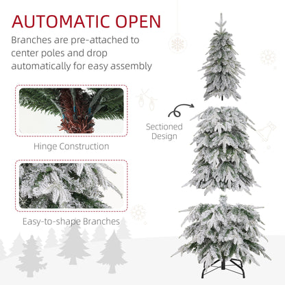 6ft Pencil Flocked Artificial Christmas Tree with 600 Branch Tips, Auto Open and Steel Base, Green