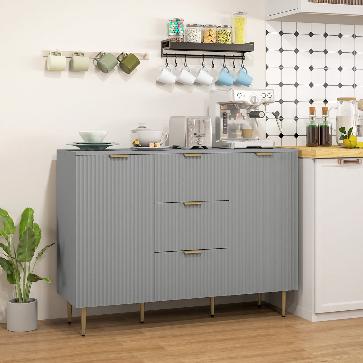 Ellis Modern Kitchen Buffet/Hallway Cabinet with 3 Drawers-Grey