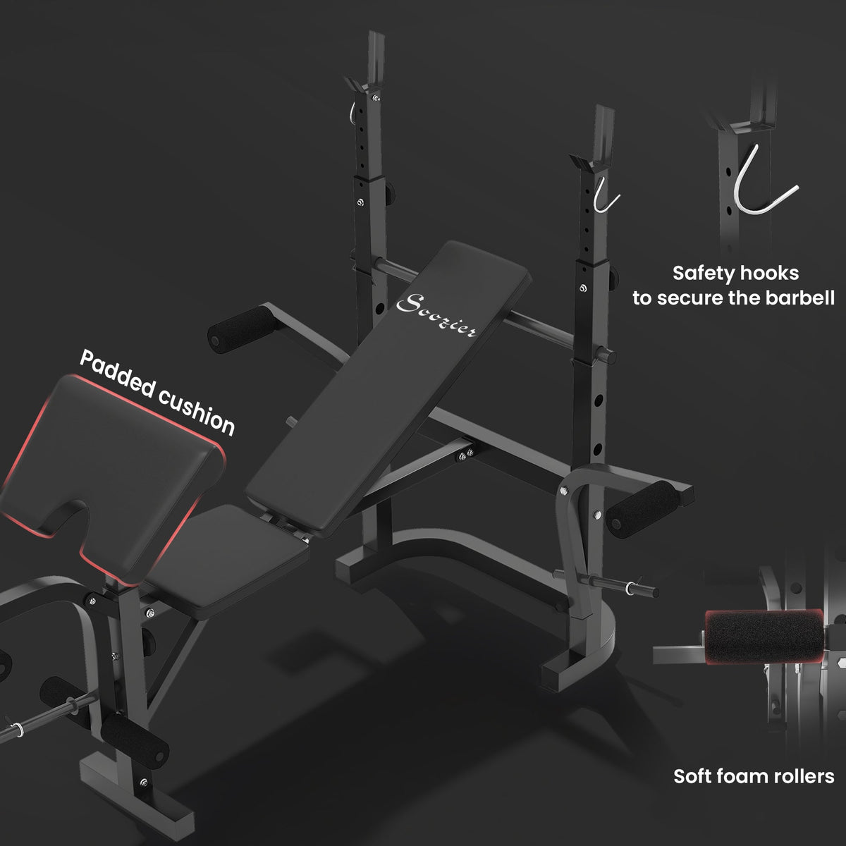 Adjustable Weight Bench with Bench Press Rack, Preacher Curl Bench, Leg Extension and Lat Pull Down