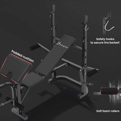 Adjustable Weight Bench with Bench Press Rack, Preacher Curl Bench, Leg Extension and Lat Pull Down