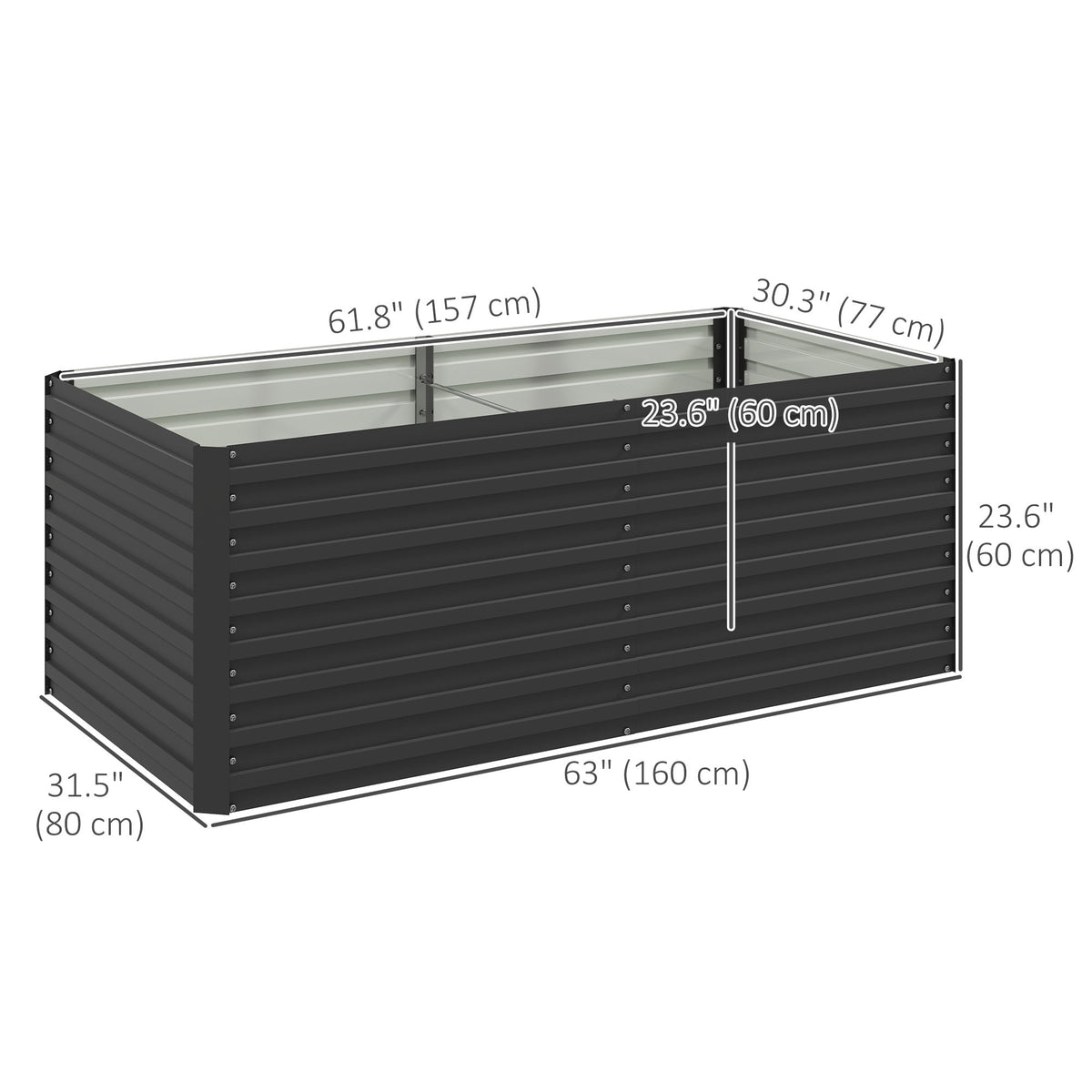 5' x 3' x 2' Raised Garden Bed, Galvanized Planter Box for Growing Flowers, Herbs and Vegetables, Black
