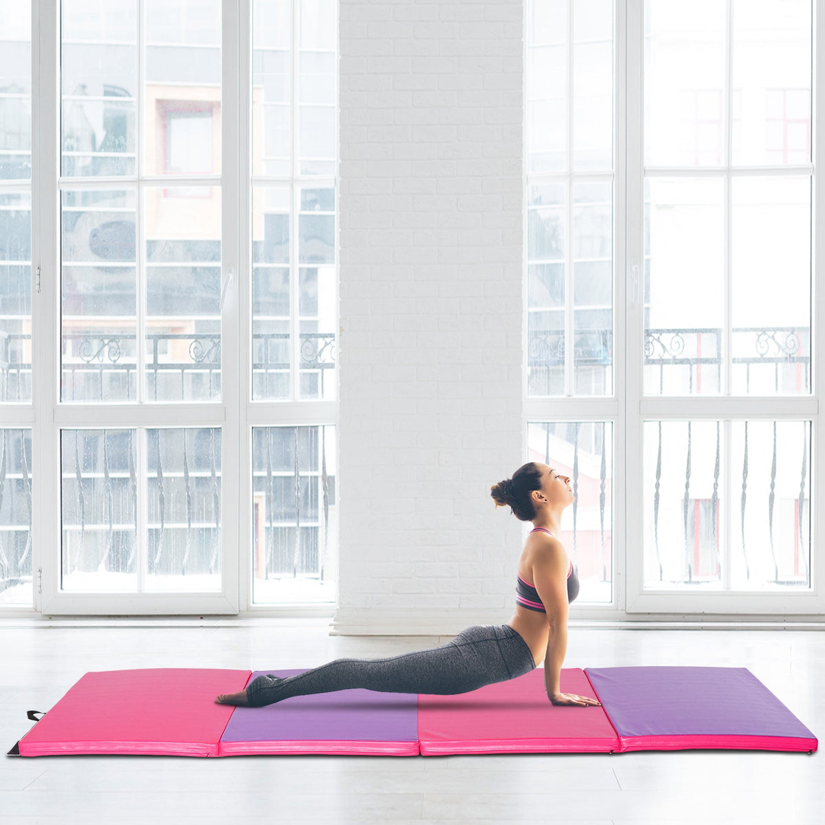 4'x10'x2" Folding Gymnastics Tumbling Mat, Exercise Mat with Carrying Handles for Yoga, MMA, Martial Arts, Dark Blue