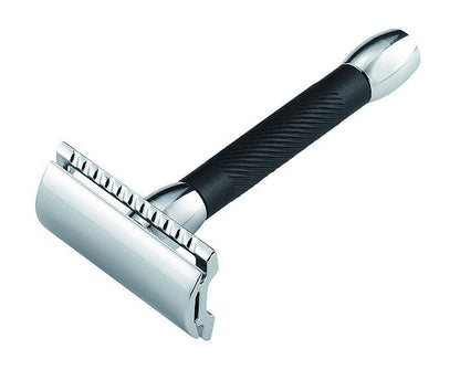 Merkur 30B 3-Piece DE Safety Razor, Closed Comb, Short Handle, Bright Chrome/ Black