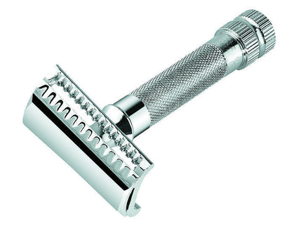Merkur 37C 2-Piece DE Safety Razor, Slantbar Comb, Knurled Extra Thick Handle (HD), Chrome