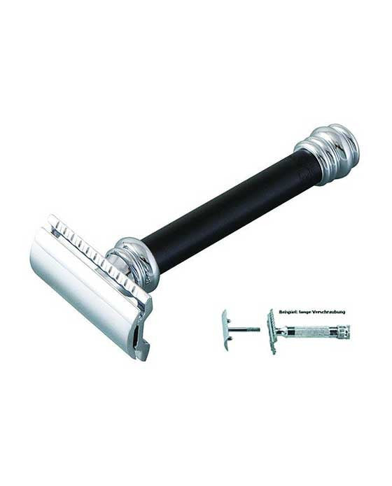 Merkur 38B 2-Piece DE Safety Razor, Closed Comb, Barberpole Long Heavy Handle, Black