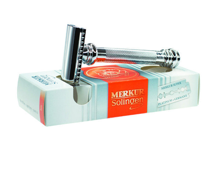 Merkur 39C 2-Piece DE Safety Razor, Slantbar Comb, Barberpole Long Heavy Handle, Chrome