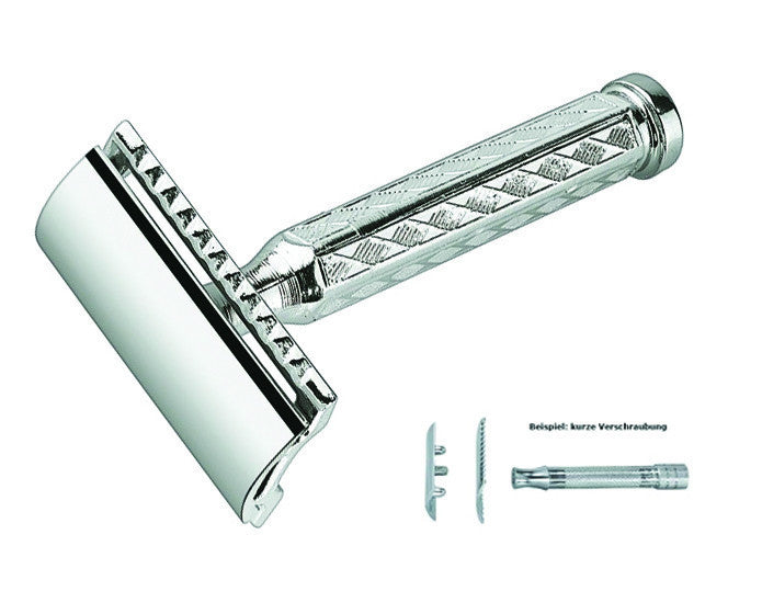 Merkur 42C 3-Piece DE Safety Razor, Closed Comb, Classic 1906 Etched Handle, Chrome