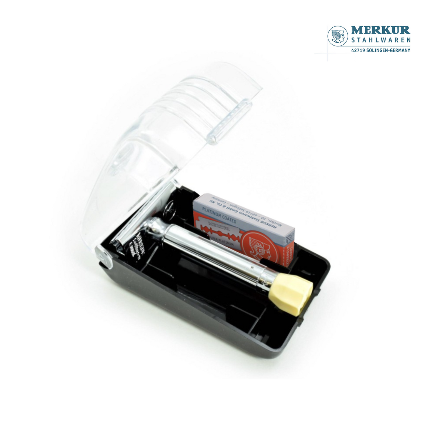 Merkur 3-Piece Shaving Set with Progress Adjustable Razor (500001), Hard Case and 10pack of blades, Chrome