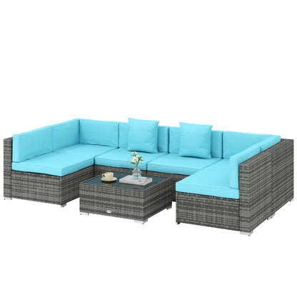 7 Pieces Patio Furniture Set, Rattan Conversation Set Garden Wicker Sofa Set with Washable Cushions and Coffee Table, Grey