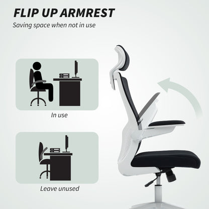 Ergonomic Office Chair, Swivel Desk Chair with Adjustable Lumbar Support, Headrest and Height, Flip-up Armrests, Beige