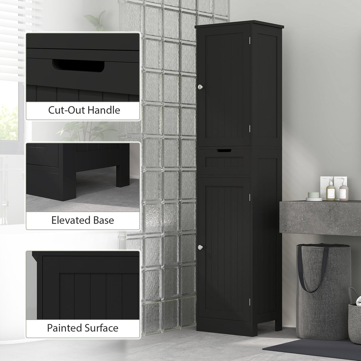 Freestanding Bathroom Cabinet with Drawer and 2 Doors, Tall Bathroom Cupboard for Kitchen, Study, Living Room
