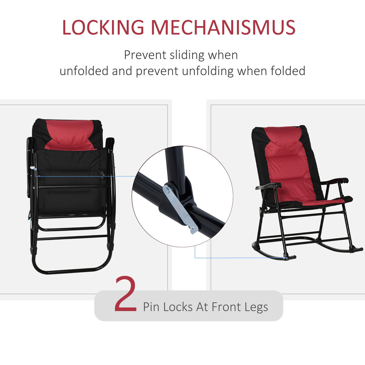 Folding Rocking Chair Set of 2 Padded Rockers with Armrest, Navy Blue