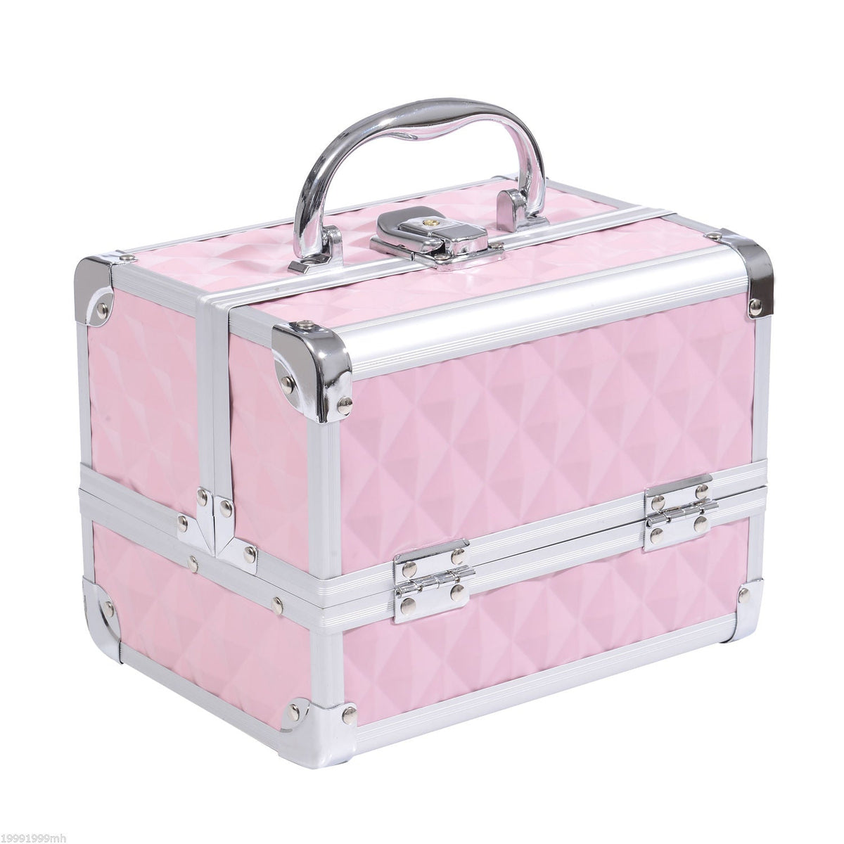 3 Tier Diamond Texture Makeup Train Case Cosmetic Organizer with Mirror, Black