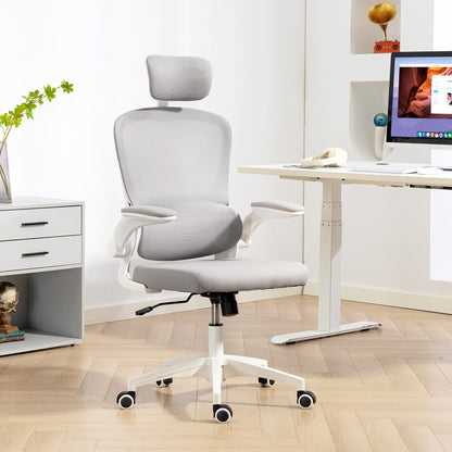 Ergonomic Mesh Office Chair, High Back Desk Chair with Rotatable Headrest, Flip-Up Armrests, Lumbar Support, Black