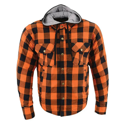 Milwaukee Leather Men's Orange & Black Armored Flannel Biker Shirt w/ Reinforced Fibers