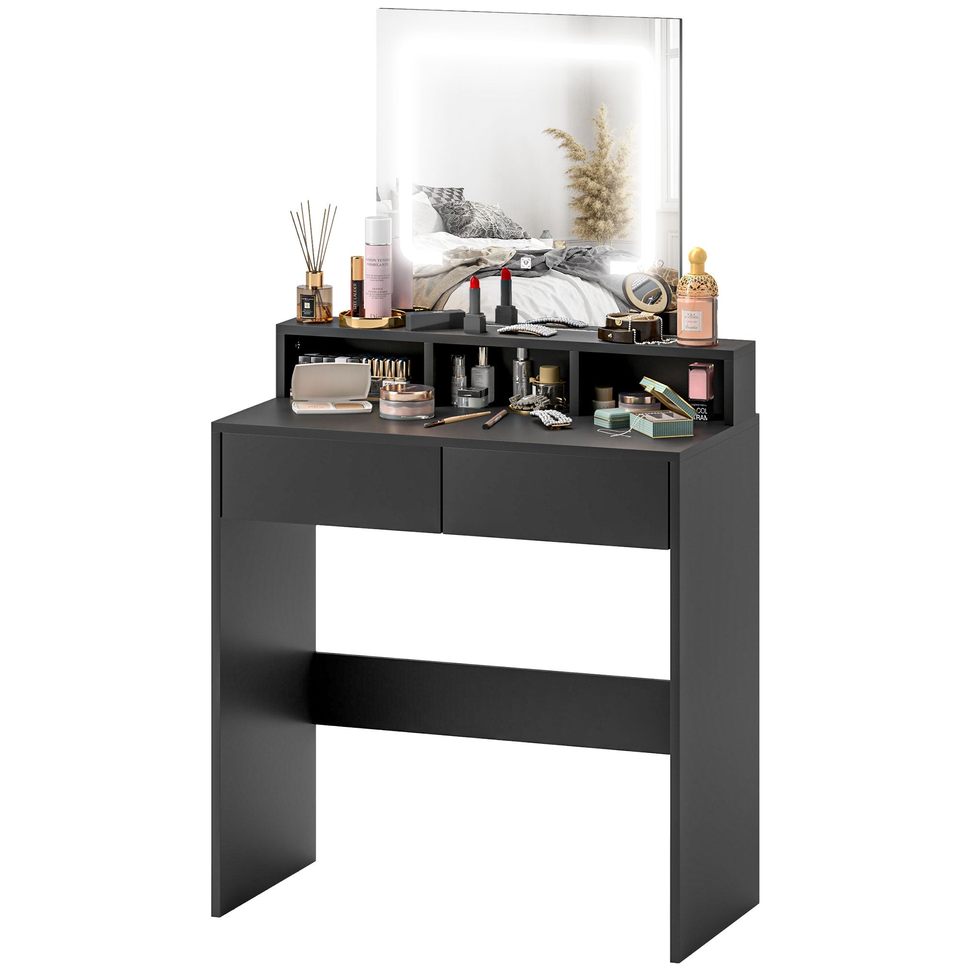 Zee Makeup Vanity Desk with LED Lights-Black