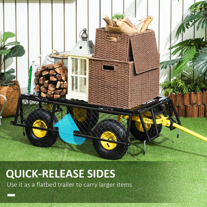 Garden Cart, Utility Wagon Cart with Removable Sides, Convert into Flatbed, 10" Wheels, 180° Rotating Handle, Green