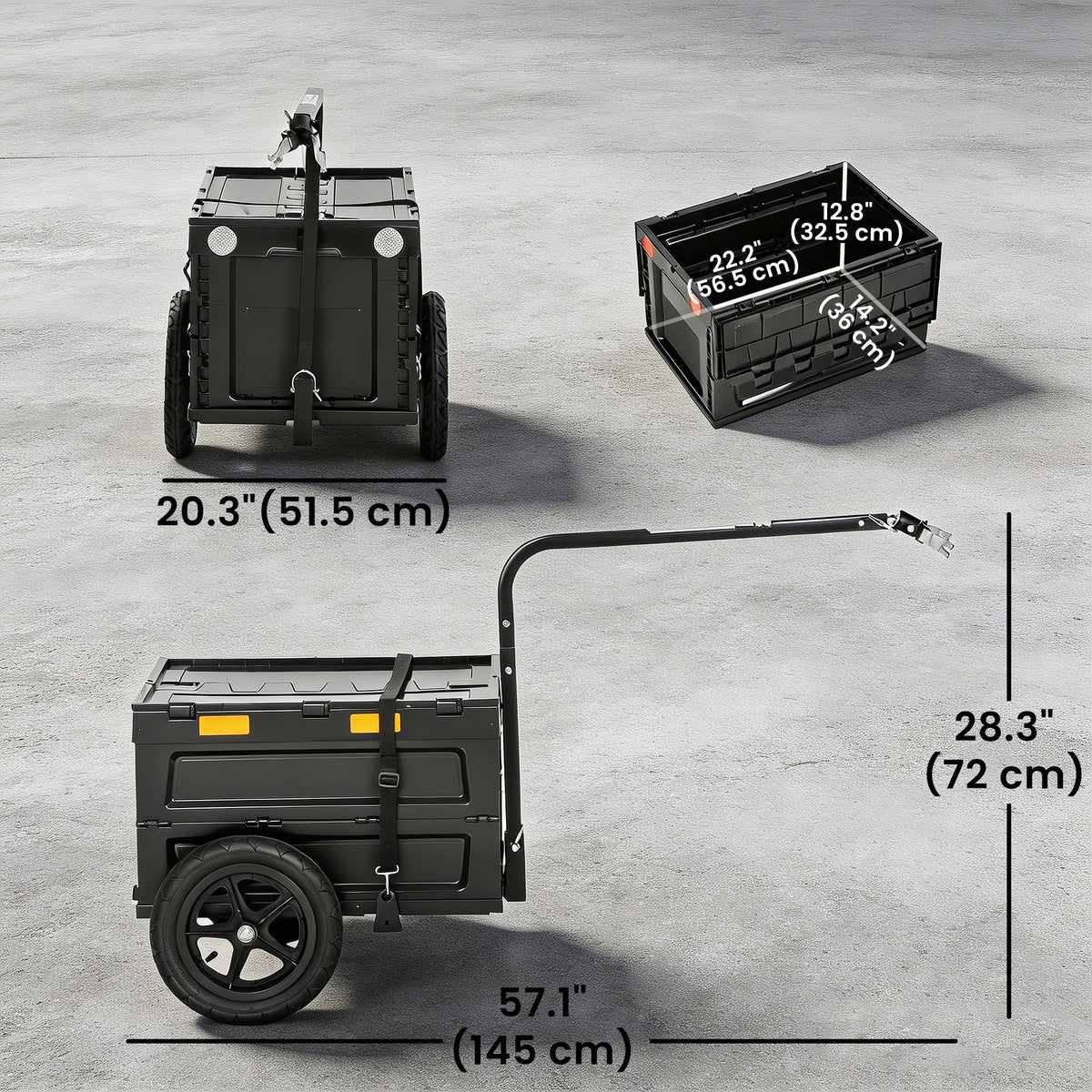 Bike Trailer with Foldable Storage Box and Lid, Quick Release Wheels, Reflective Stickers, Safety Flag