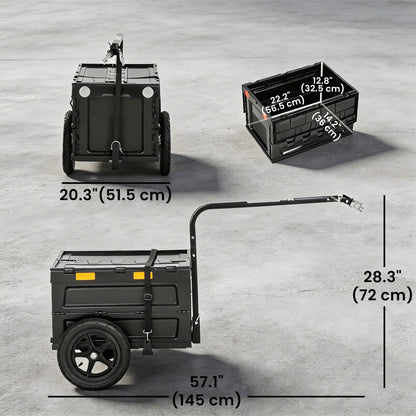 Bike Trailer with Foldable Storage Box and Lid, Quick Release Wheels, Reflective Stickers, Safety Flag