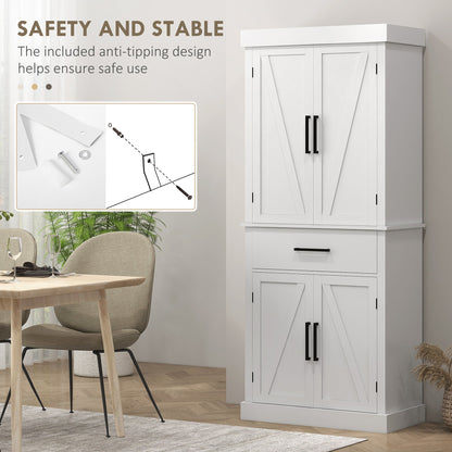 72" Kitchen Storage Cabinet, Farmhouse Kitchen Pantry Cabinet with 4 Barn Doors, Drawer, Adjustable Shelves, Black