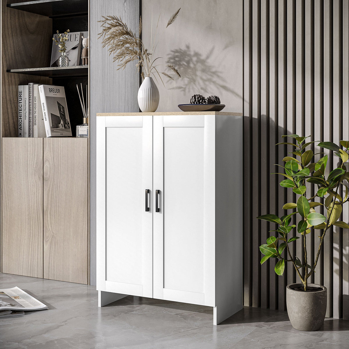 Modern Storage Cabinet with Doors and Adjustable Shelf for Kitchen, Living room, 23.6" x 11.8" x 35.4", Black