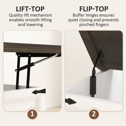 Lift Top Coffee Table with Charging Station, Square Farmhouse Center Table with Hidden Storage, Black Wood Grain