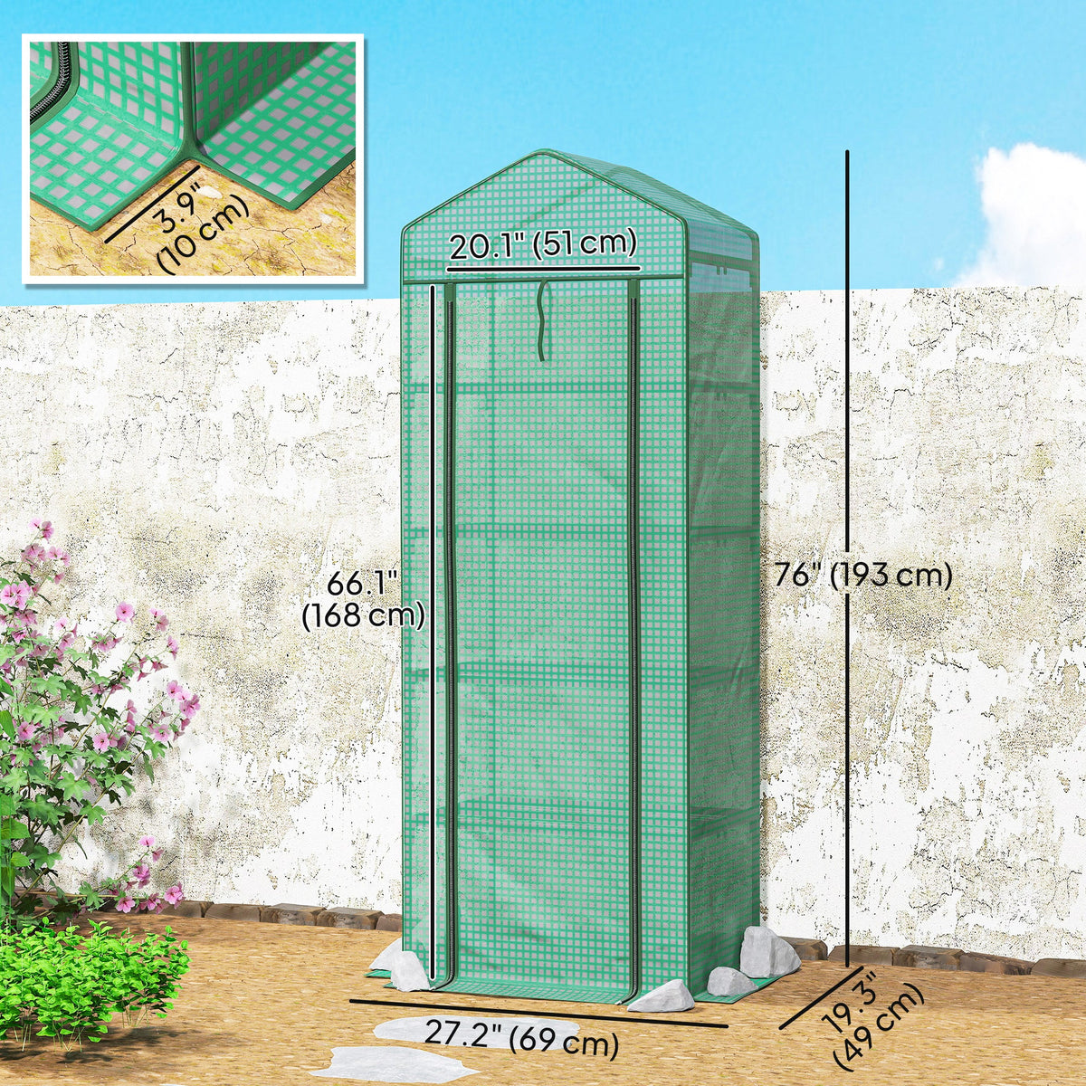 5 Tier Mini Greenhouse, Portable Outdoor Flower Stand with Shelf Clips, Indoor Greenhouse with Steel Frame, Transparent, 27.25" x 19.25" x 76", Green