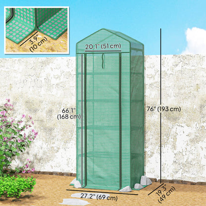 5 Tier Mini Greenhouse, Portable Outdoor Flower Stand with Shelf Clips, Indoor Greenhouse with Steel Frame, Transparent, 27.25" x 19.25" x 76", Green