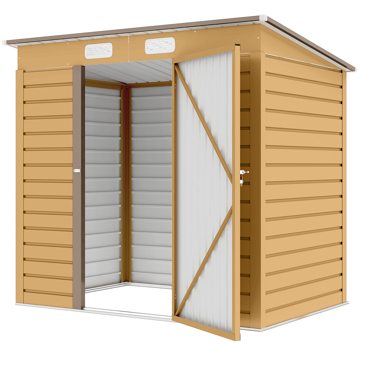 6 x 4FT Galvanized Garden Storage Shed, Metal Outdoor Shed with Double Doors and 2 Vents, Grey