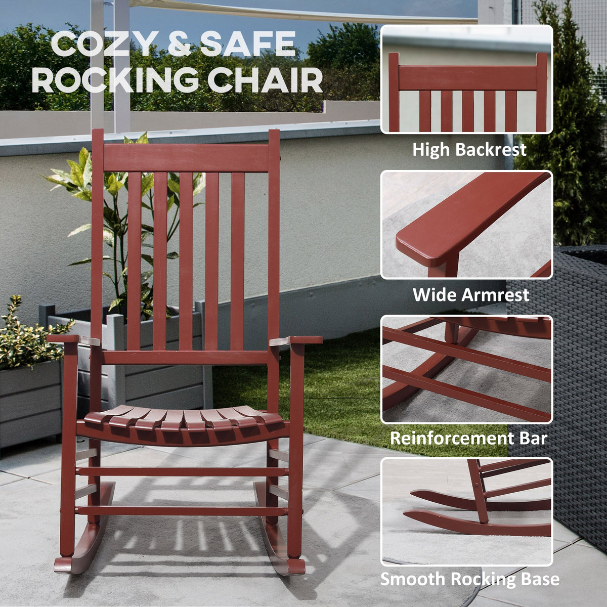 Wooden Porch Rocking Chair Outdoor Patio Rocker Garden Single Leisure Reclining Seat Armchair Natural