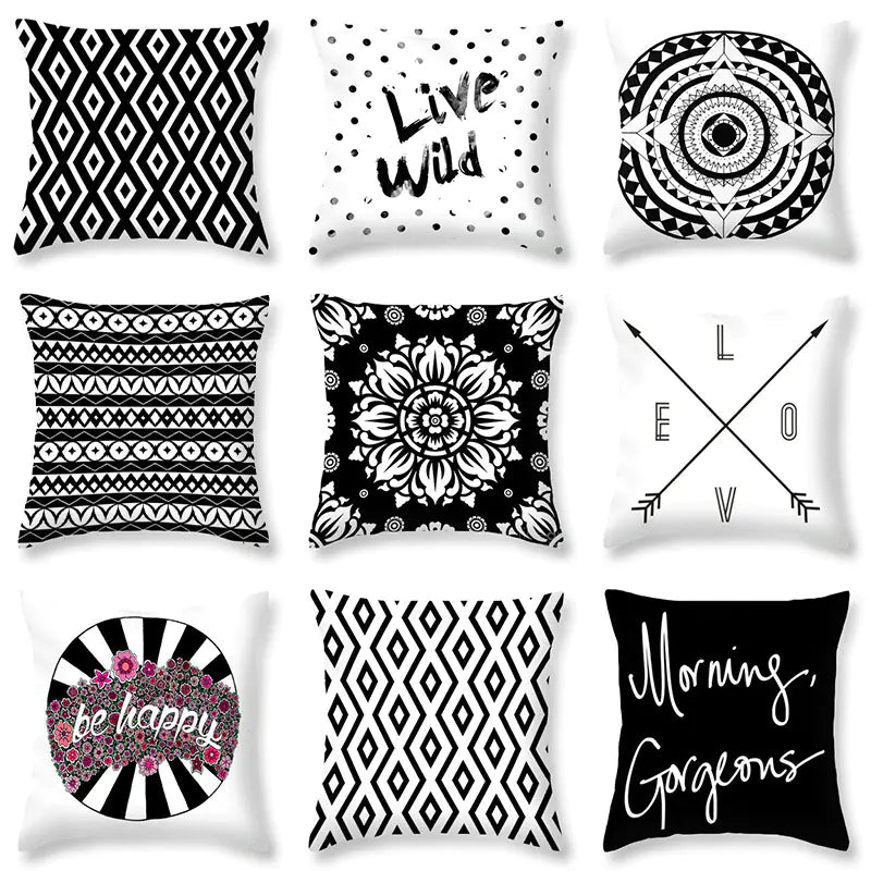 Nordic Style Black and White Velvet Pillow Covers
