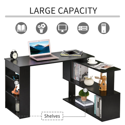 Denver L-Shaped Office Desk with 360° Rotating Corner Extension-Black