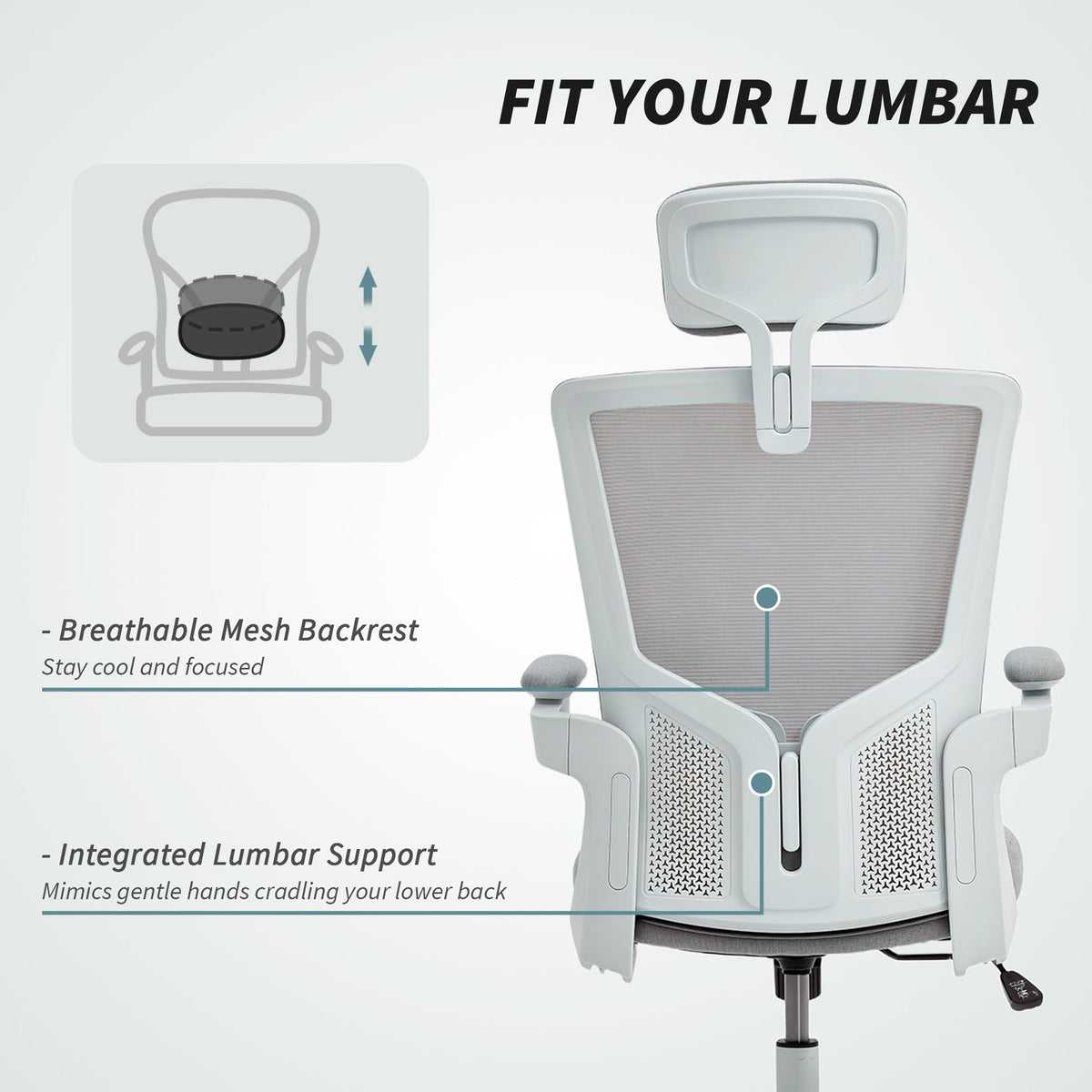 Ergonomic Office Chair, Swivel Desk Chair with Adjustable Lumbar Support, Headrest and Height, Flip-up Armrests, Beige