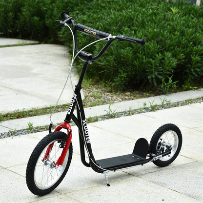 Youth Kick Scooter with Adjustable Handlebar and 16'' Inflatable Rubber Wheel for Kids and Teens 5+ Year Old, Black