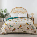 Wild Garden Boho Cotton Blanket/Throw - Cream/Teal