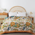Wild Garden Boho Cotton Blanket/Throw - Cream/Gold
